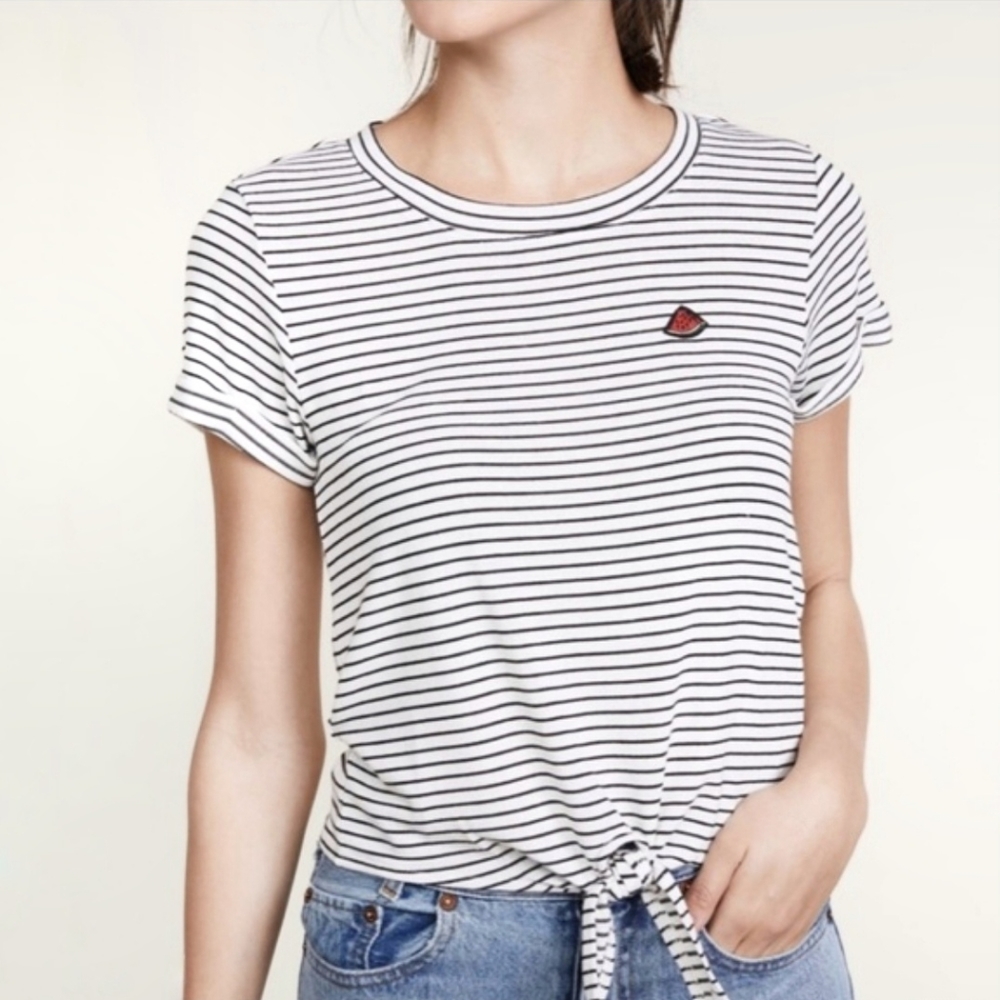 cupcakes & cashmere | Striped Tie-Front Tee Medium